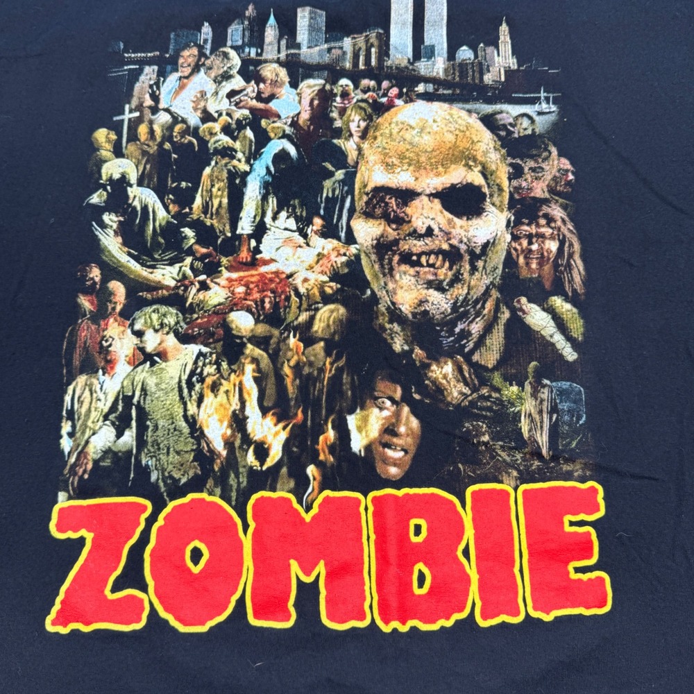 Vintage Alstyle Zombie Movie Graphic Tee Faded Black XL Horror Shirt 0990